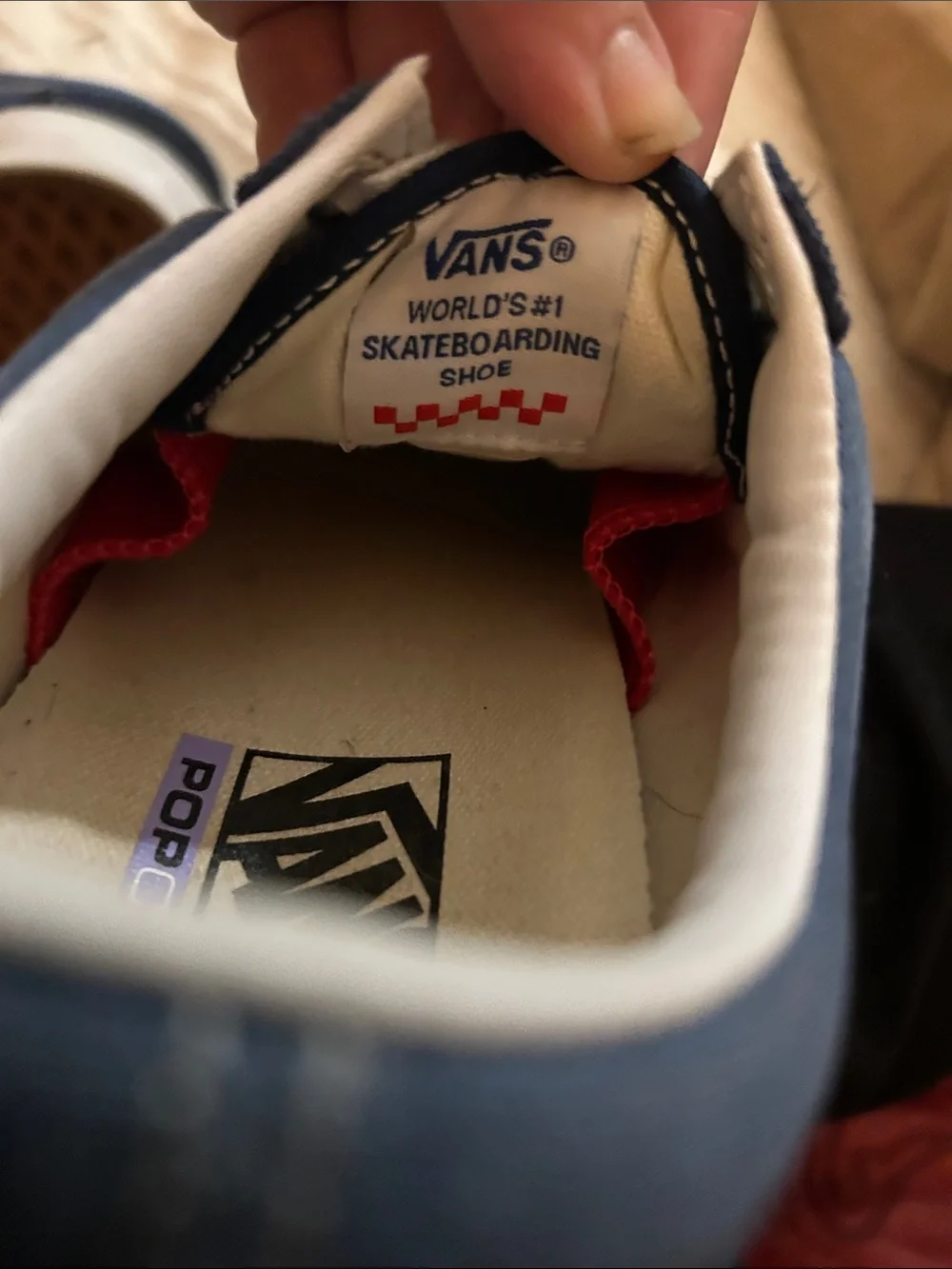 Vans Navy Blue and White Low-Top Skate Sneakers